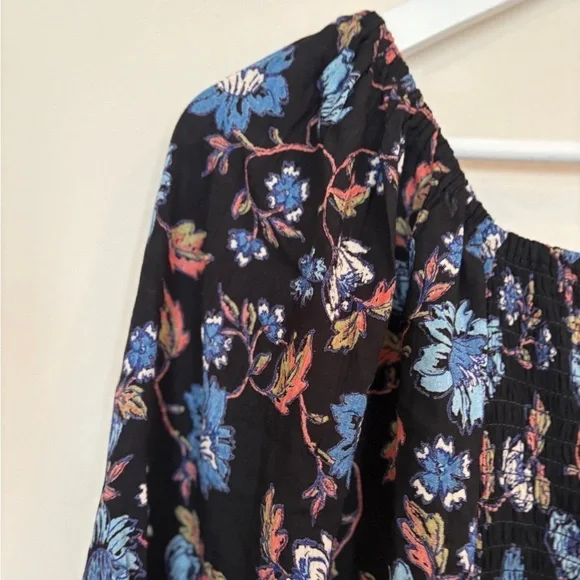 Angie Floral Flare Sleeve Blue Ruffle Smocked Boho Cottagecore Dress Size M - Picture 10 of 16